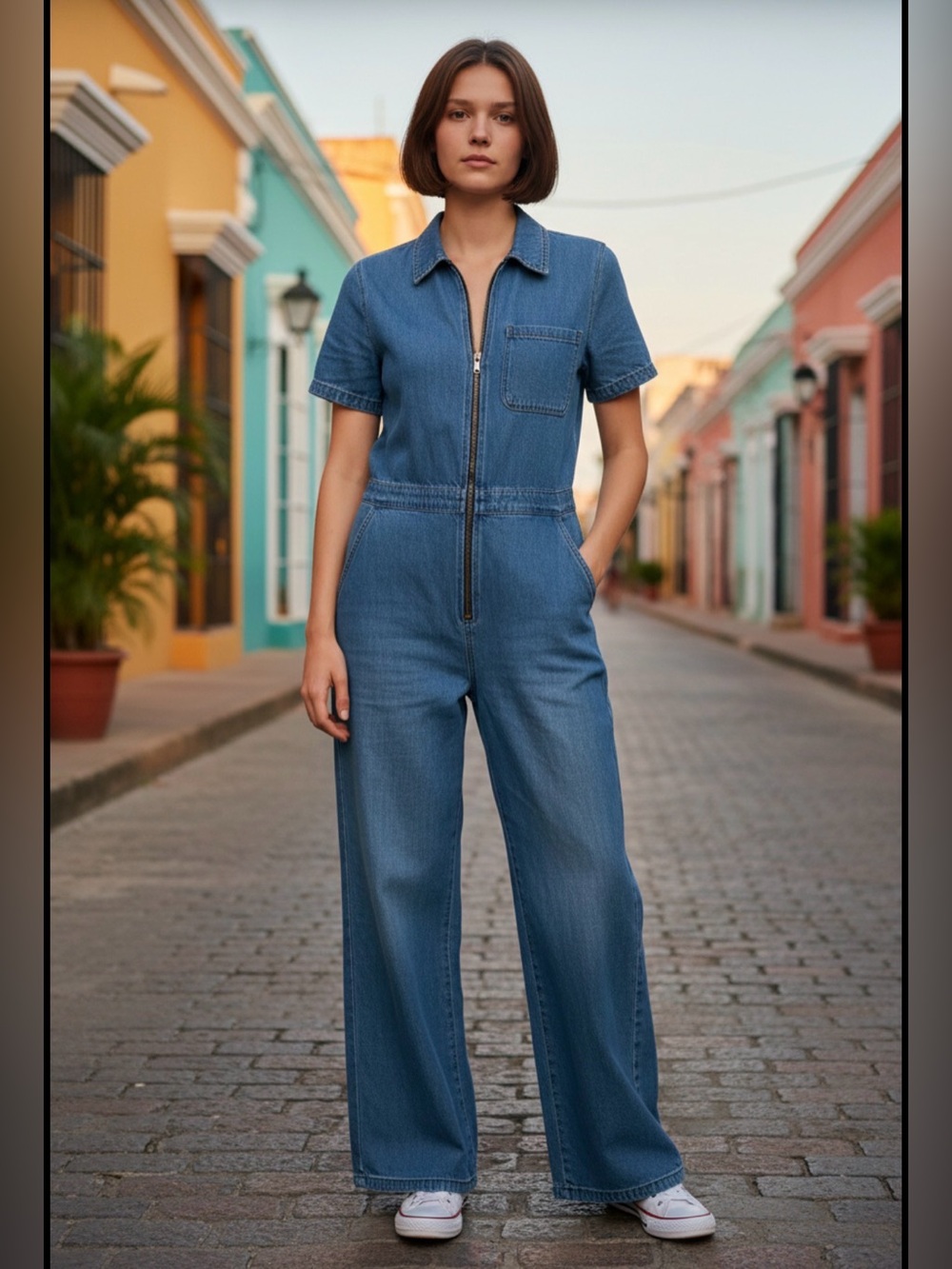 Anthropologie Amo Luna Zip Jumpsuit Short Sleeve Women’s Size Medium NWT